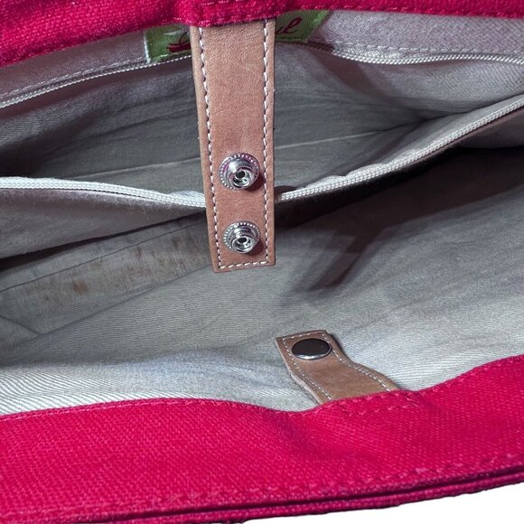 Fossil Coated Canvas Small Tote Bag Hand Bag Purse Pockets Orange Leather Straps - Picture 7 of 13